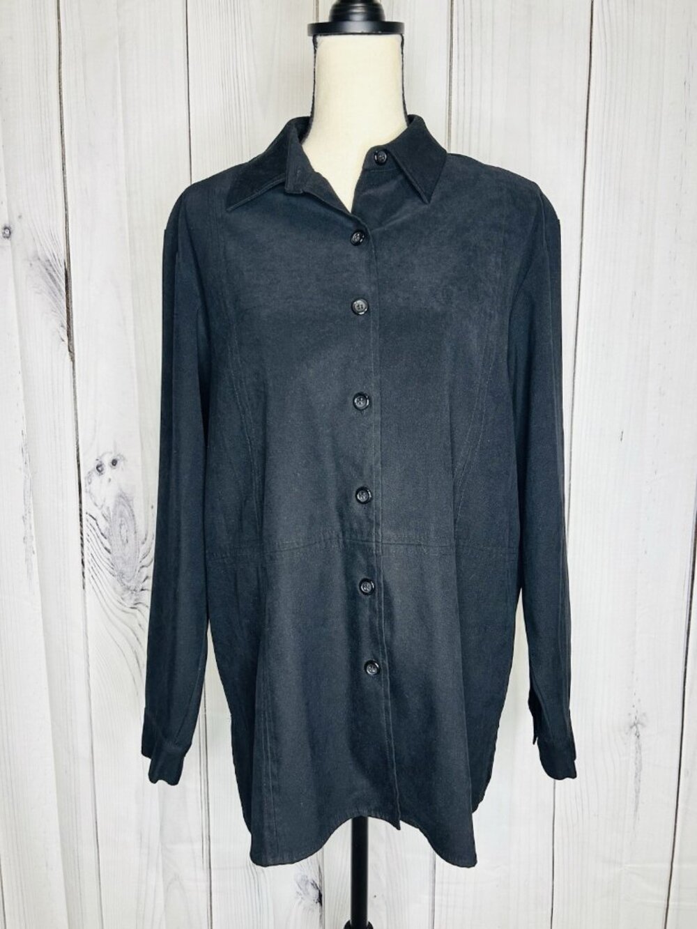 Talbots Women’s Black Faux Suede Button Down Shirt Jacket Size M Vintage